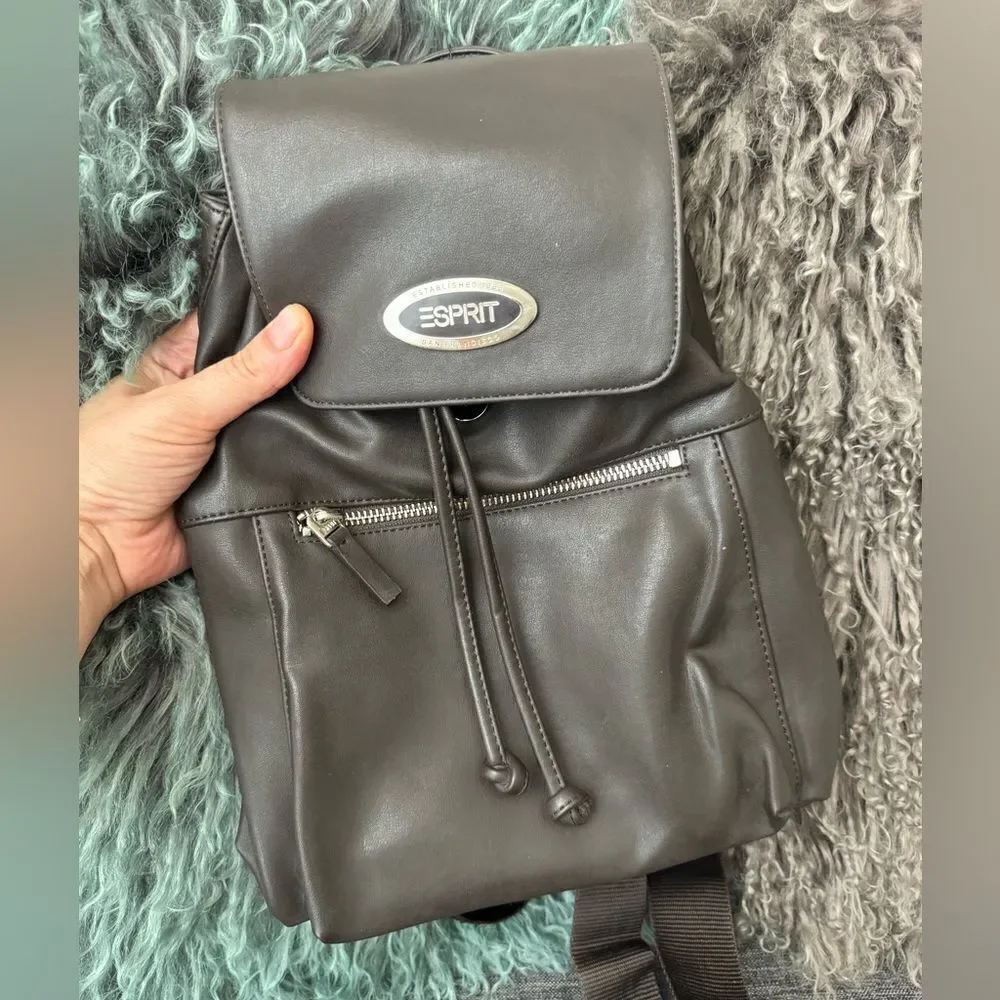 Y2K Esprit Vintage Faux Leather Drawstring Backpack